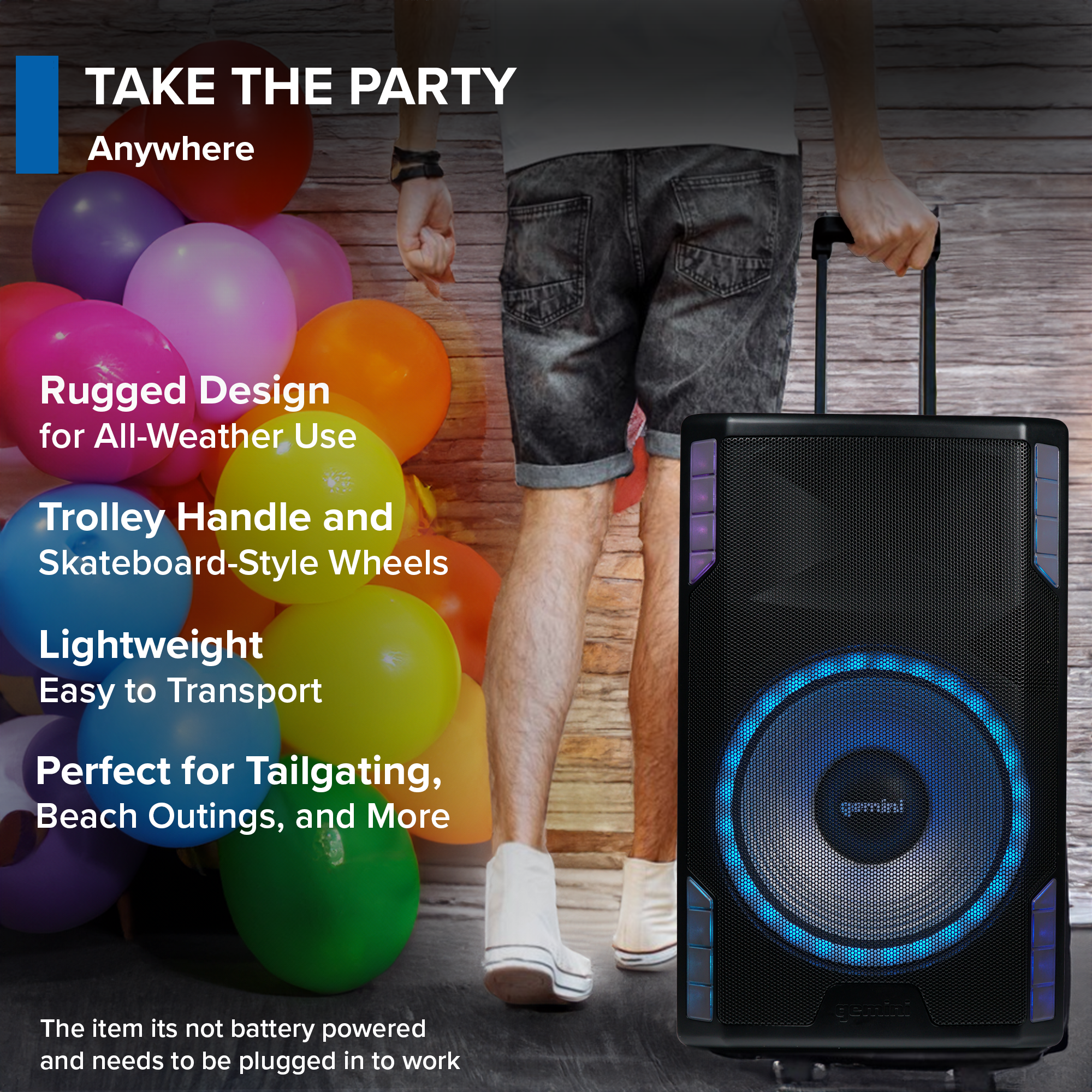 GSP-L5500PK 15" 2200W Bluetooth PA Speaker with Microphone, Stand, TWS Pairing, LED Party Lights, 3-Channel Mixer – Ideal for DJs, Events, and Parties