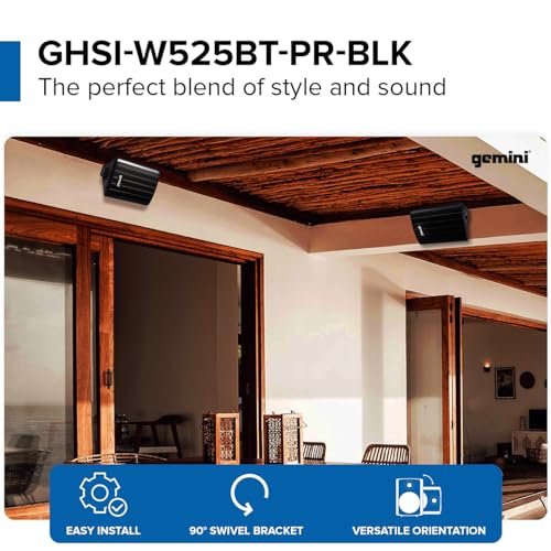 Gemini Sound GHSI Active/Passive Bluetooth Outdoor Speakers- Daisy Chain Capable, IP44, Wall Mount (Black, 100 Watts)