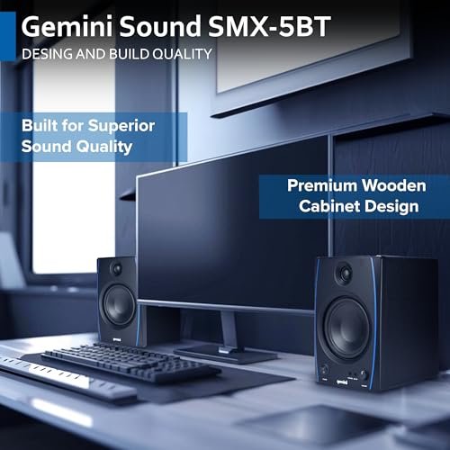 Gemini Sound SMX-5BT 5” Studio Monitor Speakers with Bluetooth - 200W Peak Power, TRS/RCA/Aux Inputs, Acoustic Tuning, Active/Passive Pair for Home Studio, DJ, and Music Production