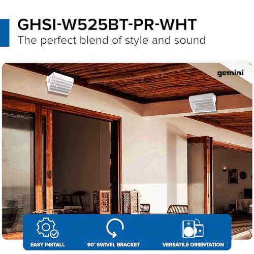 Gemini GHSI-W525BT de sonido activo/pasivo Bluetooth altavoces al aire libre, negro-capacidad de cadena de margaritas, IP44, montaje en pared