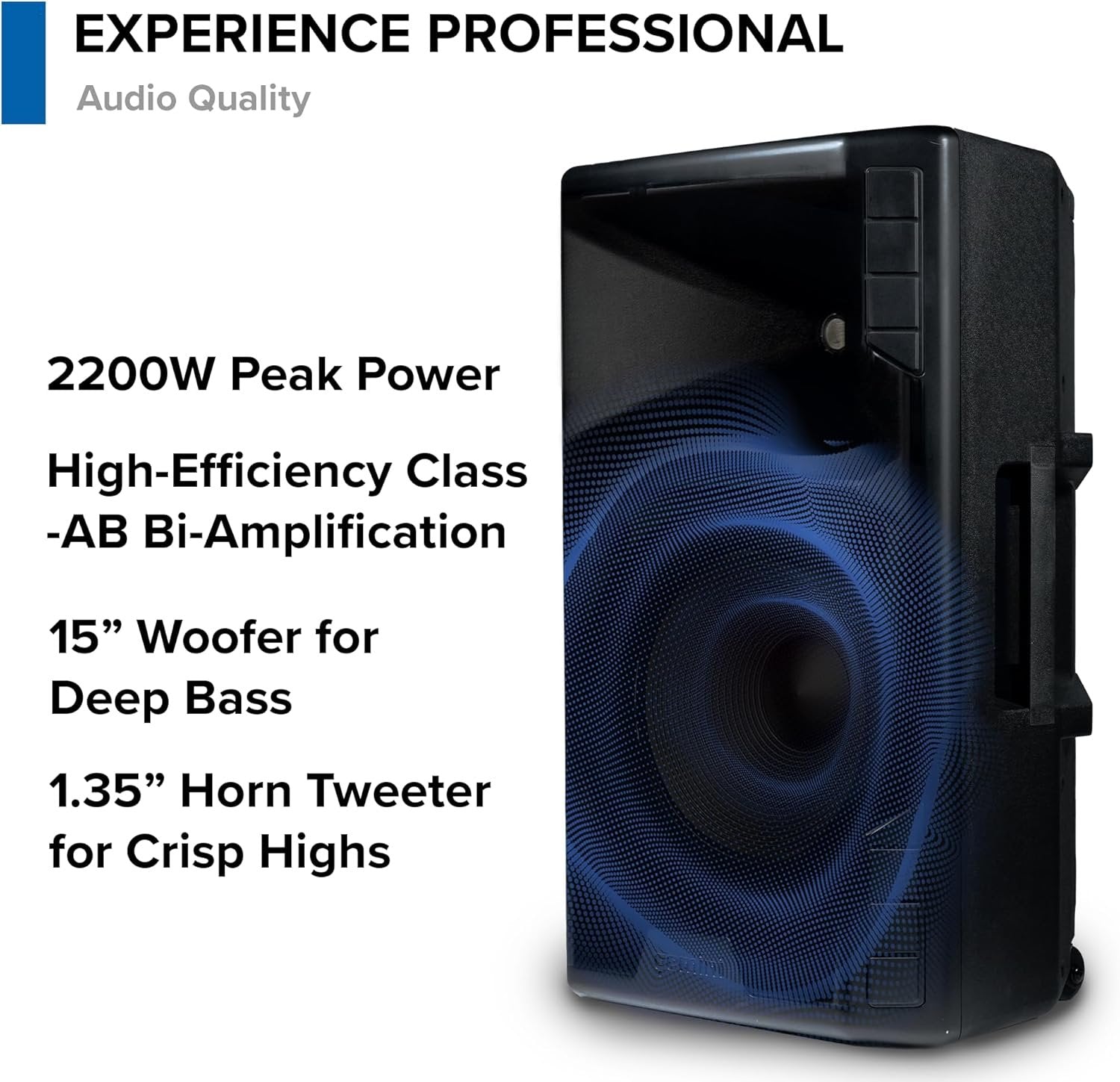 Gemini Sound GSP-5500 15" 2200W Bluetooth PA Speaker with TWS, 3-Channel Mixer, XLR Outputs, USB MP3 Playback – Perfect for DJs, Weddings, Parties & Events