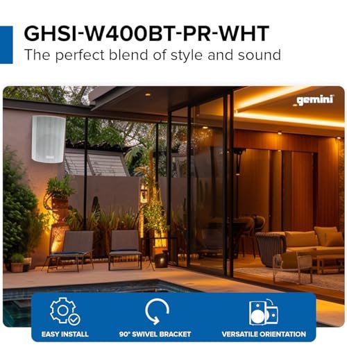 GHSI-W400BT-PR-WHT Waterproof Outdoor Bluetooth Speakers with 4" Woofer and Remote Control (White)