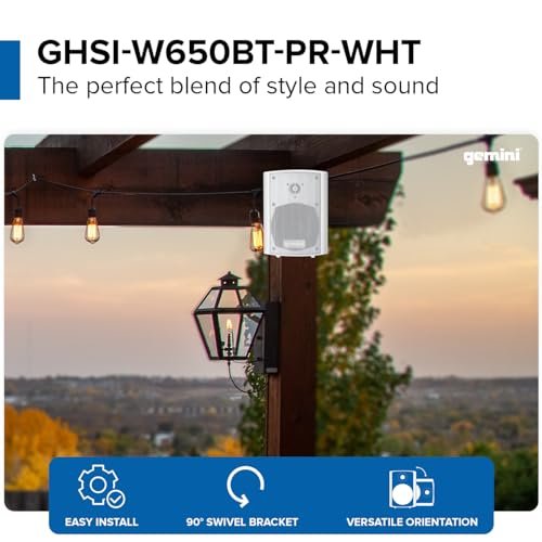 GHSI-W650BT-PR-WHT Waterproof Mountable Outdoor Bluetooth Speakers with Remote Control (White)