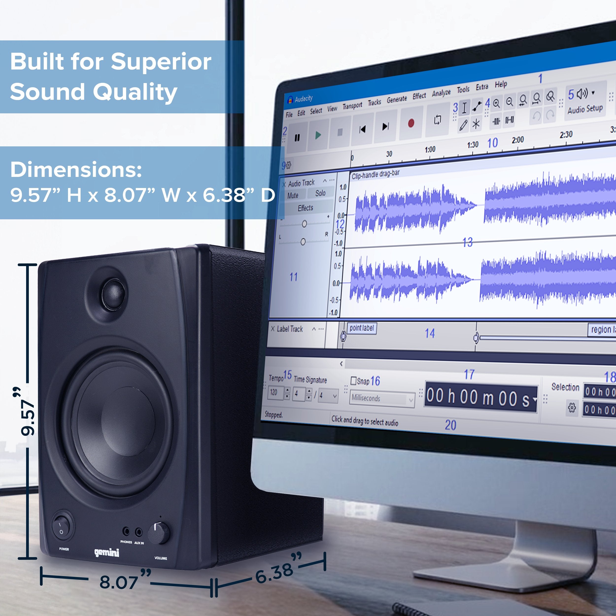 SMX-5BT 5” Studio Monitor Speakers with Bluetooth - 200W Peak Power, TRS/RCA/Aux Inputs, Acoustic Tuning, Active/Passive Pair for Home Studio, DJ, and Music Production